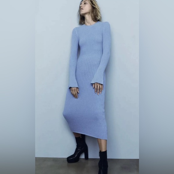 ZARA WOMAN NWT SS22 BLUE RIBBED KNIT DRESS SIZE SMALL REF: 6771/122 - Picture 1 of 4